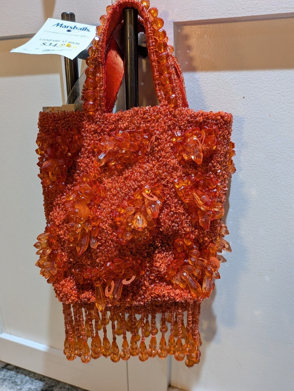 Cute Small Orange Bag With Orange Crystals And Beading